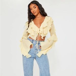 NWT Pretty Little Thing Yellow Ruffle shirt